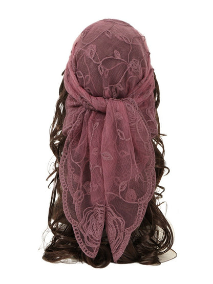 Haila - Rose Embroidery Polyester Square Scarf Shawl