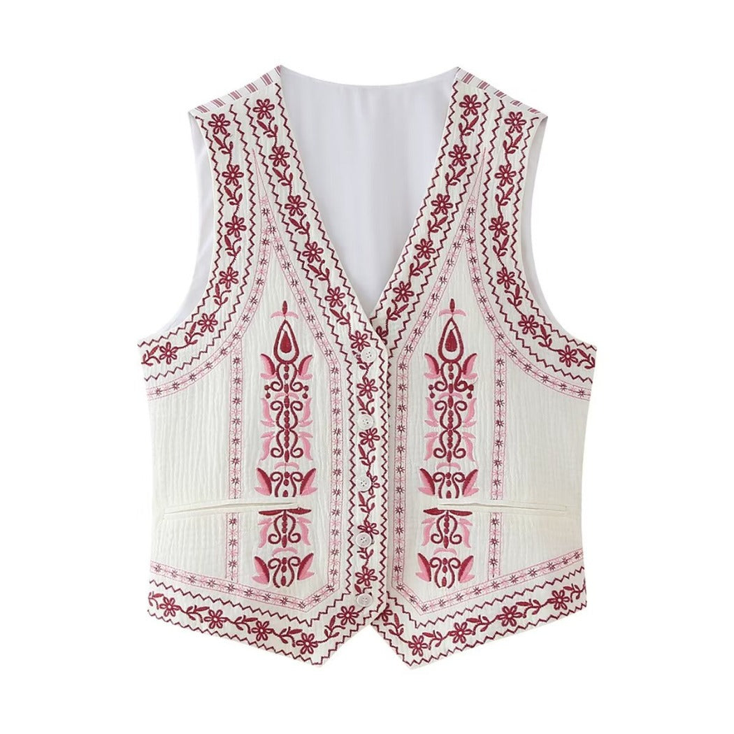 Crosa - Embroidered V-Neck Top – Classic &amp; Versatile