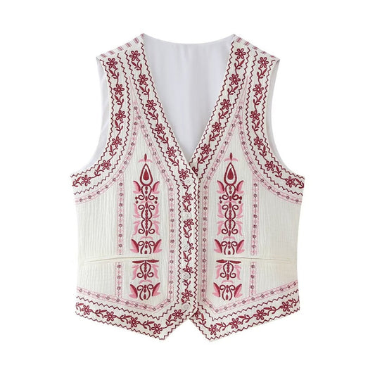 Crosa - Embroidered V-Neck Top – Classic &amp; Versatile