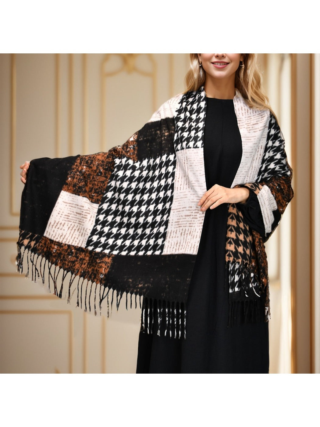 Sscarvii - Geometric Pattern Tassel Winter Scarf