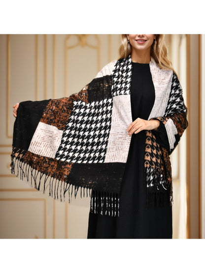 Sscarvii - Geometric Pattern Tassel Winter Scarf