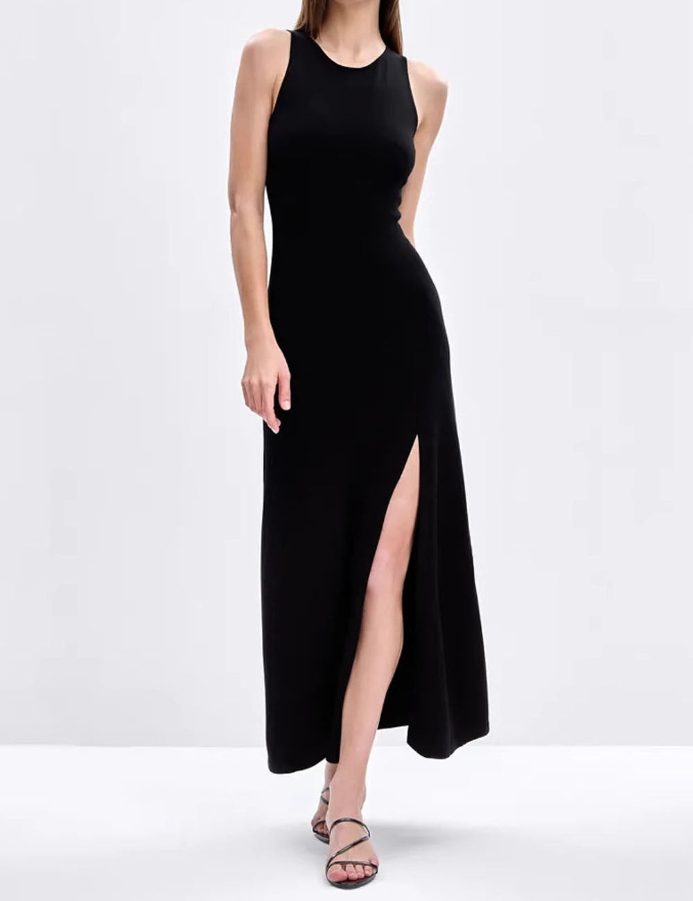 Sexy Solid Round Neck Sleeveless Maxi Dress