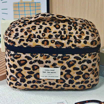 Large Capacity Leopard Print Quilted Makeup Bag