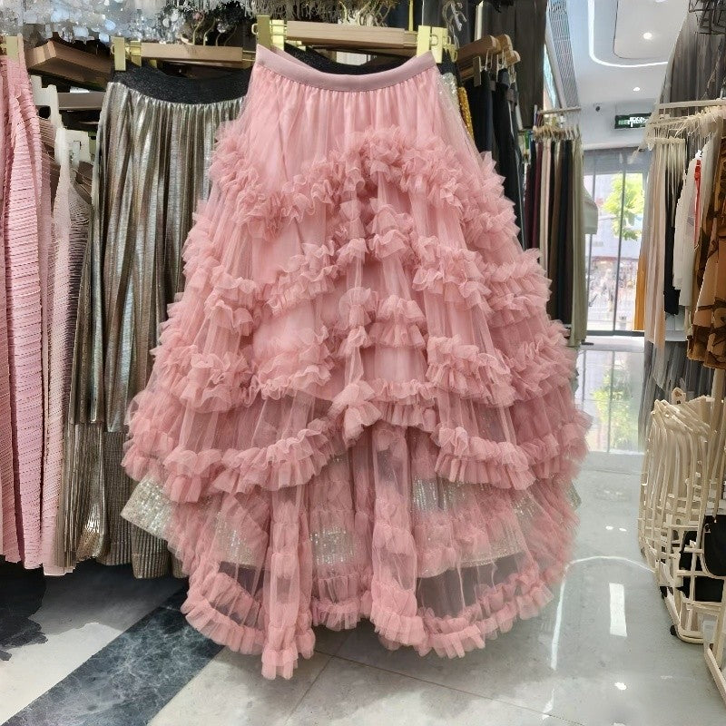 Polyester Tulle Flounce Puff Skirt Paneled
