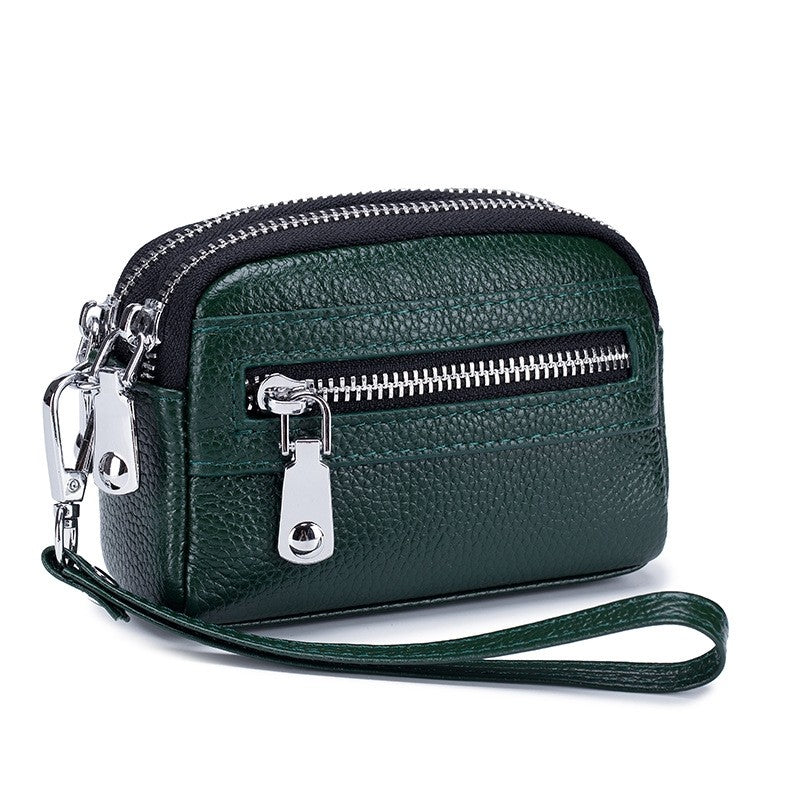 Mini Cowhide Double Zipper Clutch Bag