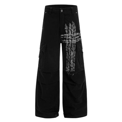 Printed Cargo Pants Retro Pleated Unisex