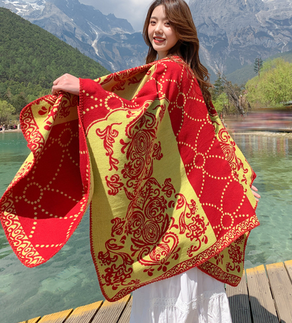 Tibetan Summer Cloak Shawl Scarf Dual-Use Female Thickened Warm Air-Conditioned Room Shawl Outside The Cloak