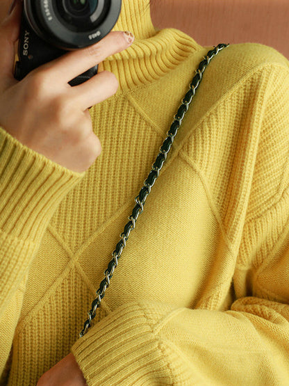 Loose Rhombus Solid Color High-Neck Sweater Tops
