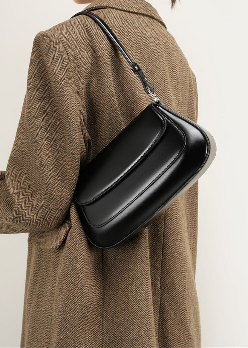 High Grade Leather Shoulder Bag With Dual Flap
