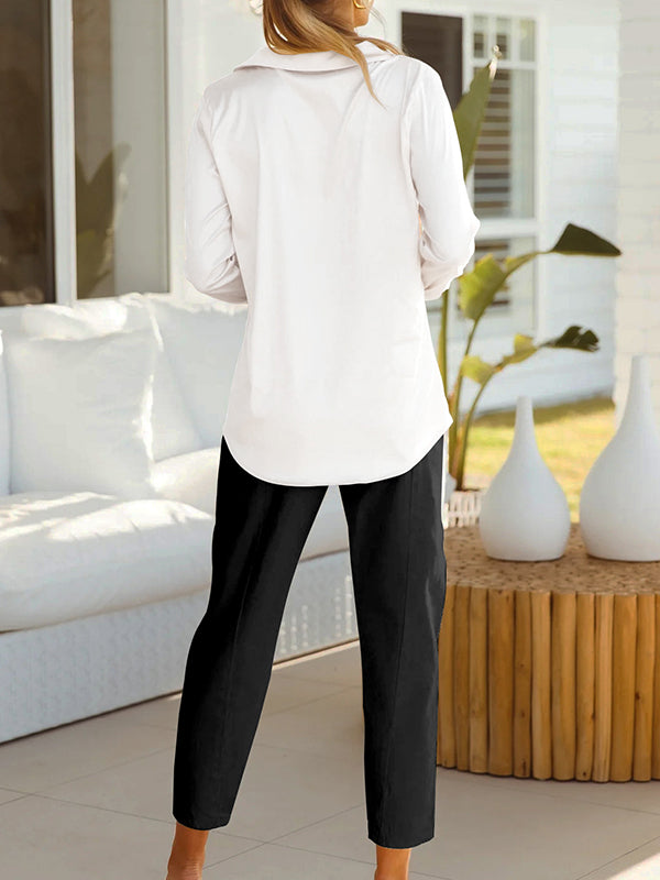 Long Sleeves Loose Buttoned Lapel Blouses&Shirts Tops