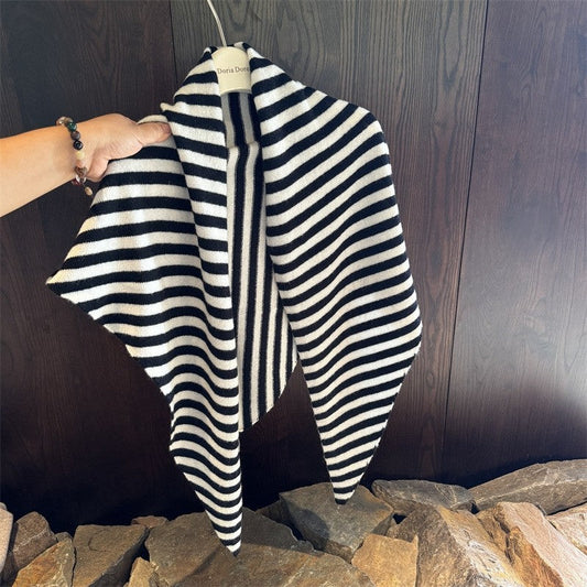 Striped Wool Knit Shawl