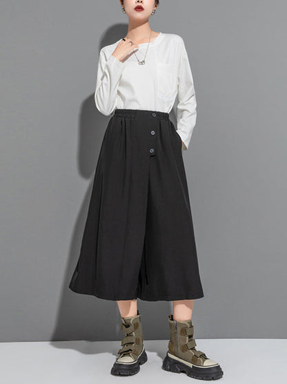 False Two High Waisted Solid Color Casual Pants Bottoms Culotte