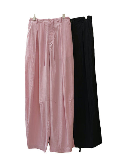 High Waisted Wide Leg Drawstring Pleated Solid Color Casual Pants Bottoms