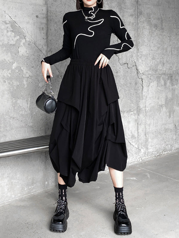 Fashion Irregularity Wide Leg Solid Color Elastic Waist Cropped Pants