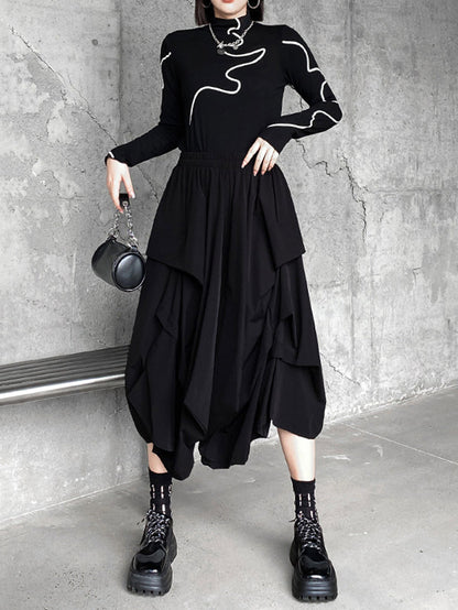 Fashion Irregularity Wide Leg Solid Color Elastic Waist Cropped Pants