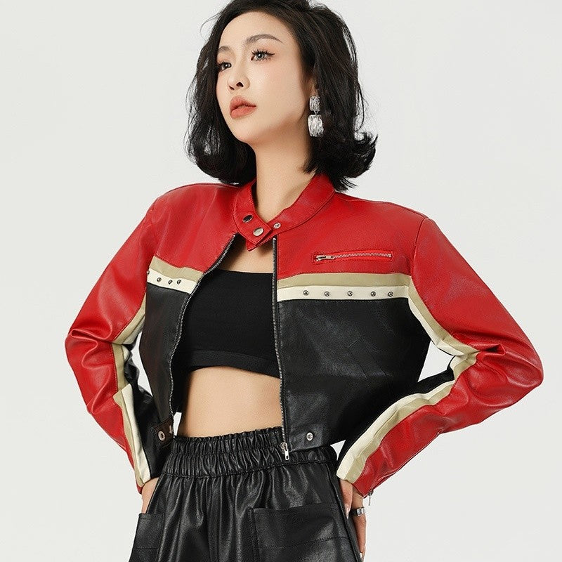 Color Block Motorcycle Jacket