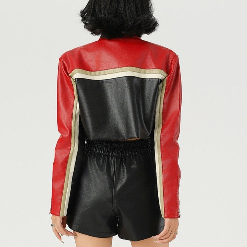 Color Block Motorcycle Jacket