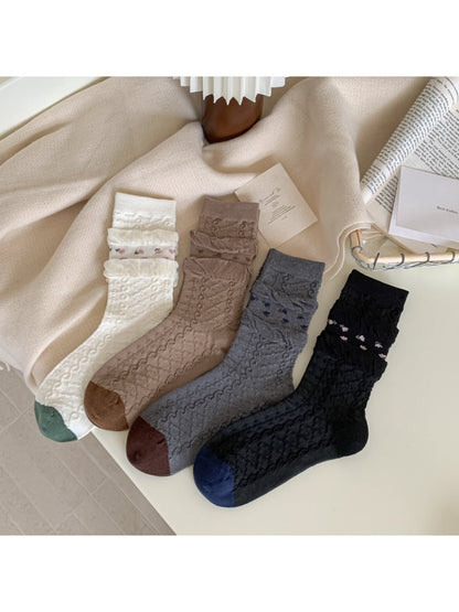 Rufia - Vintage Mid-Calf Winter Socks with Tulip Floral Print
