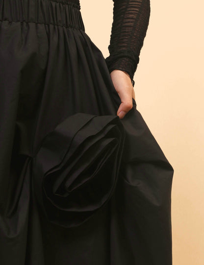 Irregular Hem Flower Decoration Midi Skirt
