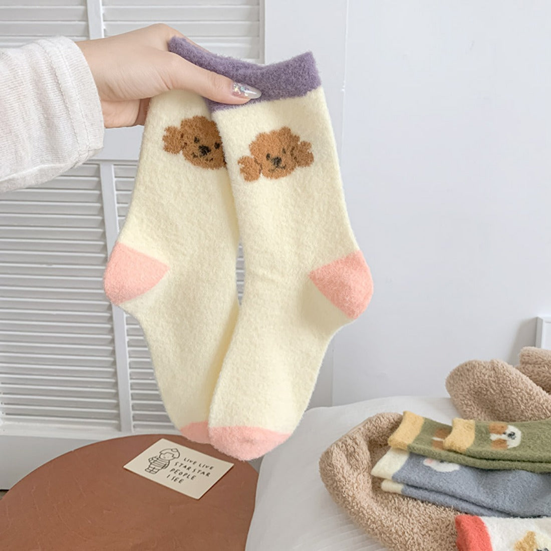 Rufia - Cute Dog Head Pattern Warm Floor Socks