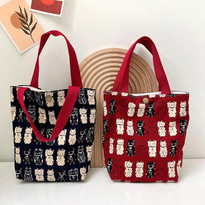 Lucky Cat Print Lunch Bag Handbag
