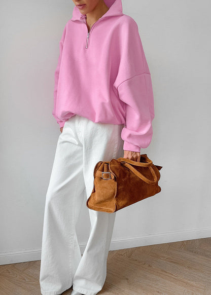 Oversized Cotton Blend Zipper Pullover Sweatshirt