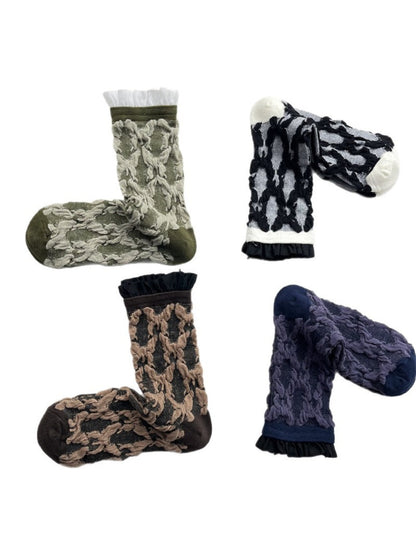 Rufia -  Butterfly Pattern Mid-calf Socks with Retro Style