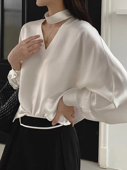 Wrap Hollow Solid Color V-Neck Blouses&Shirts Tops