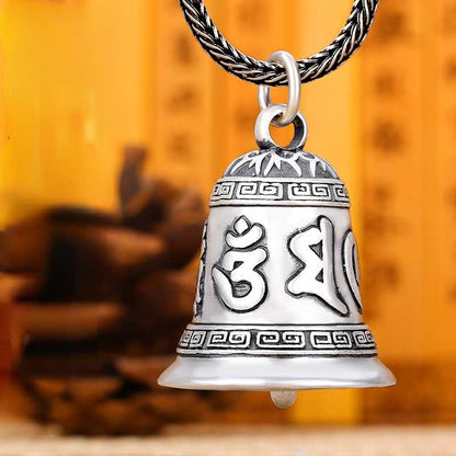 Silver Six-Character Mantra Bell Pendant Vintage Men'S Women'S Ethnic Style Necklace