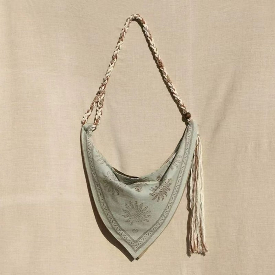 Cosbai - Boho Triangle Tote Bag With Tassel