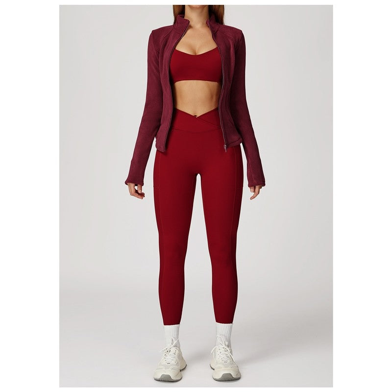 Solid Color Slim Fit Fleece Jacket