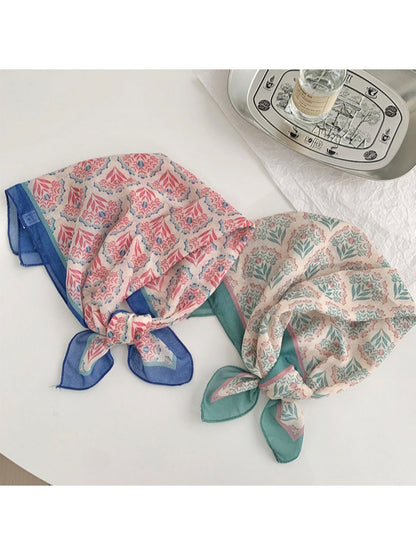 Haila - 20" Floral Print Square Scarf Bandana - Vintage &amp; Classic