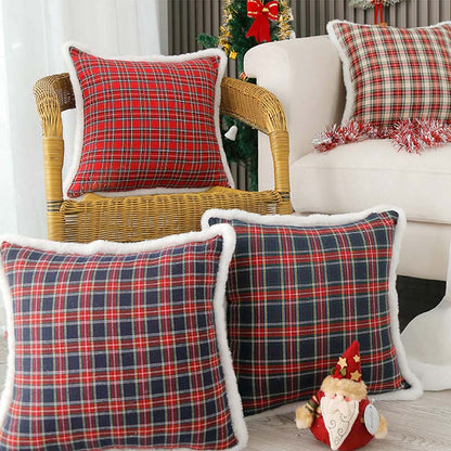 Simple Square Plaid Christmas Throw Pillow Case