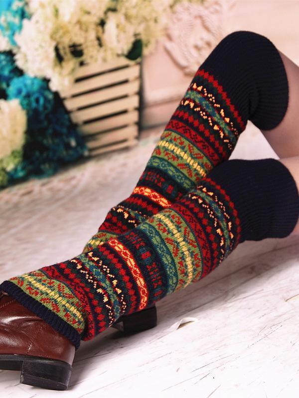 Bohemia Knit Leg Warmers Knitted Over Knee-High Stocking