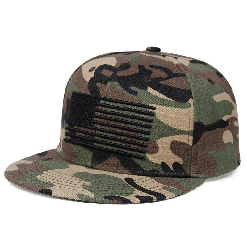 Stars And Stripes Embroidered Flat Brim Baseball Cap Unisex Sports Hat