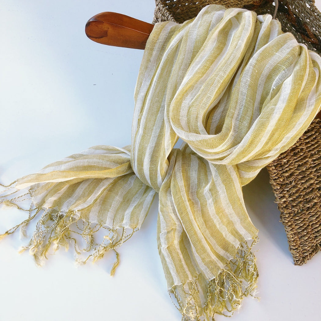 Scarvii - Yellow-And-White Striped Scarf – For Summer &amp; Stylish