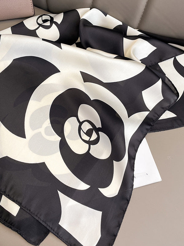 Square Contrast Color Floral Printed Scarfs&Hats