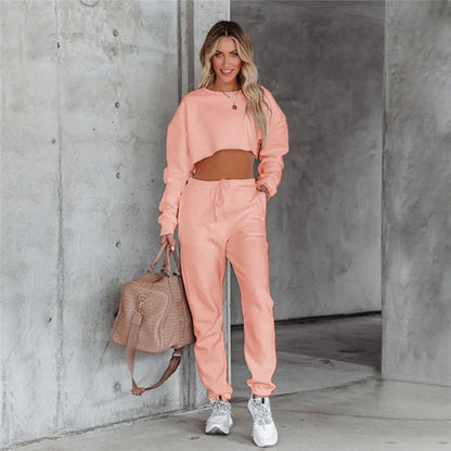 Long Sleeve High Waist Top Drawstring Pants Set