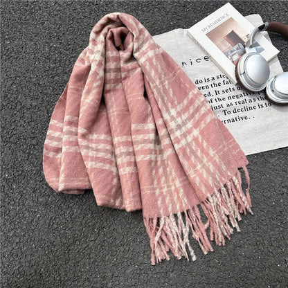 Color Block Plaid Fringe Scarf