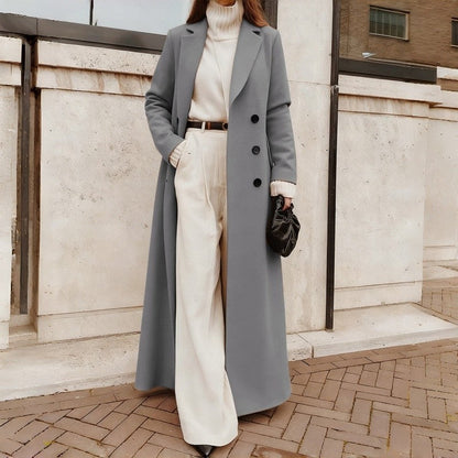 2025 Winter Women Long Wool Coat Polyester Warm Solid
