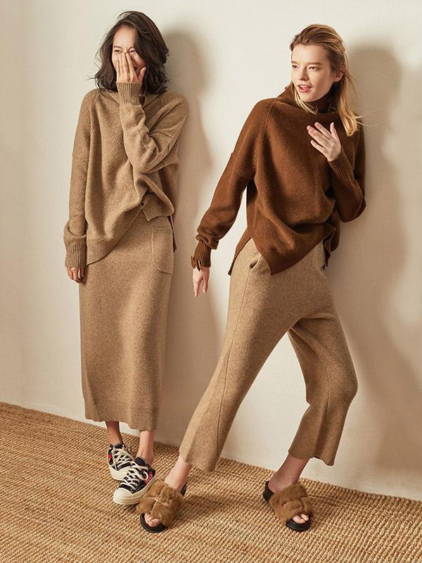Casual Knitting Solid Color High-Neck Sweater Tops