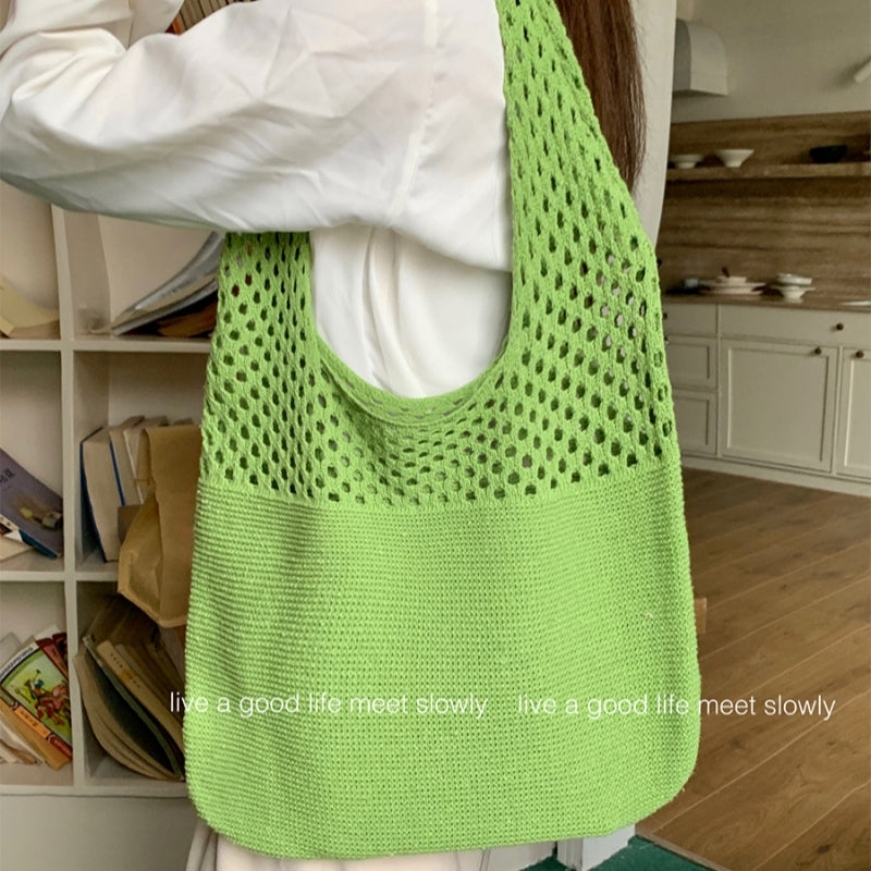 Crochet Tote Bag Women's Shoulder Bag With Mesh