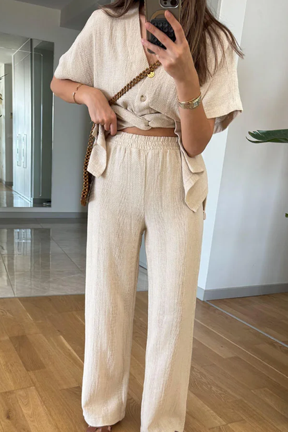 Casual V-Neck Short Sleeves \u0026 Pants Two-Piece Set