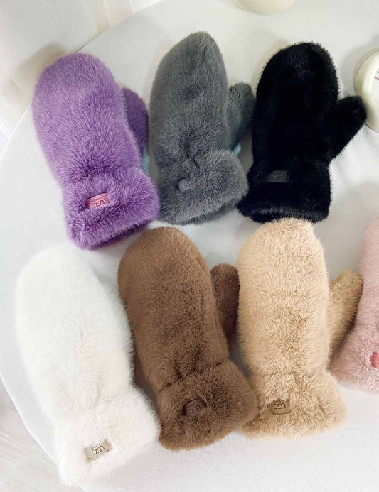 Simple Winter Thick Fuzzy Plush Thermal Gloves