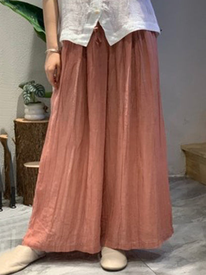 Loose Wide Leg Drawstring Elasticity Pleated Solid Color Pants Trousers