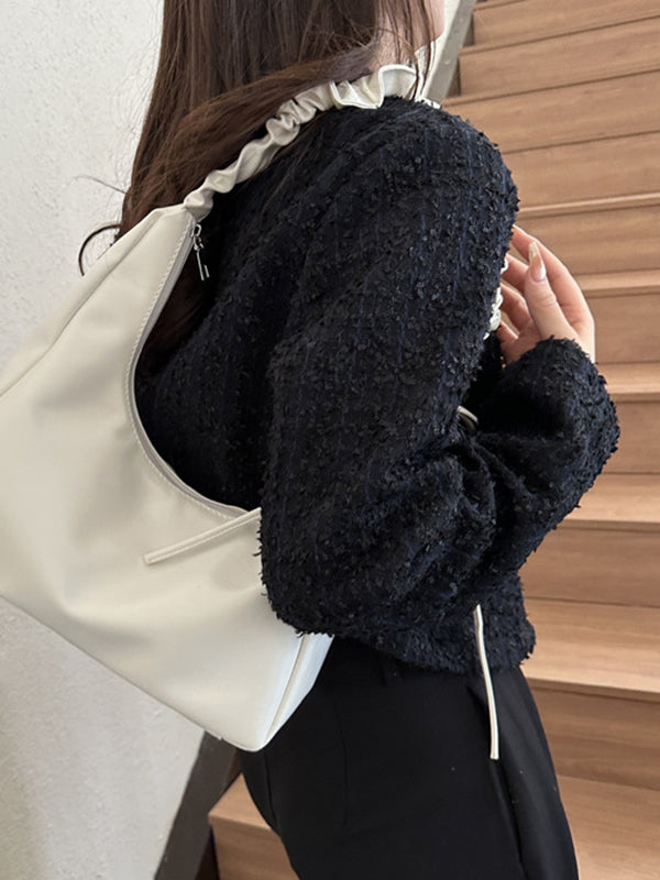 Geometric Pleated Solid Color Zipper Handbags