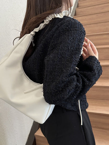 Geometric Pleated Solid Color Zipper Handbags