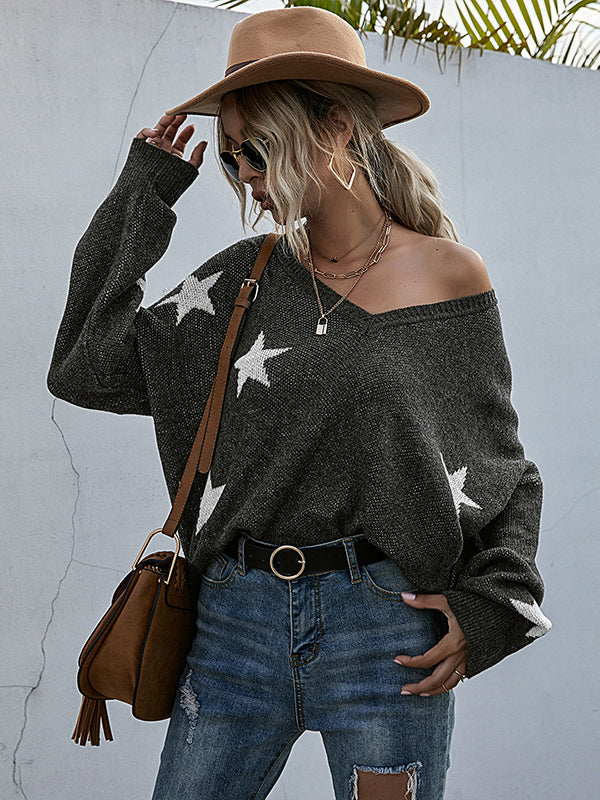 Casual Loose Patchwork V-Neck Sweater Top