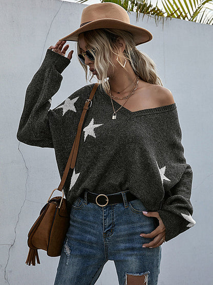 Casual Loose Patchwork V-Neck Sweater Top