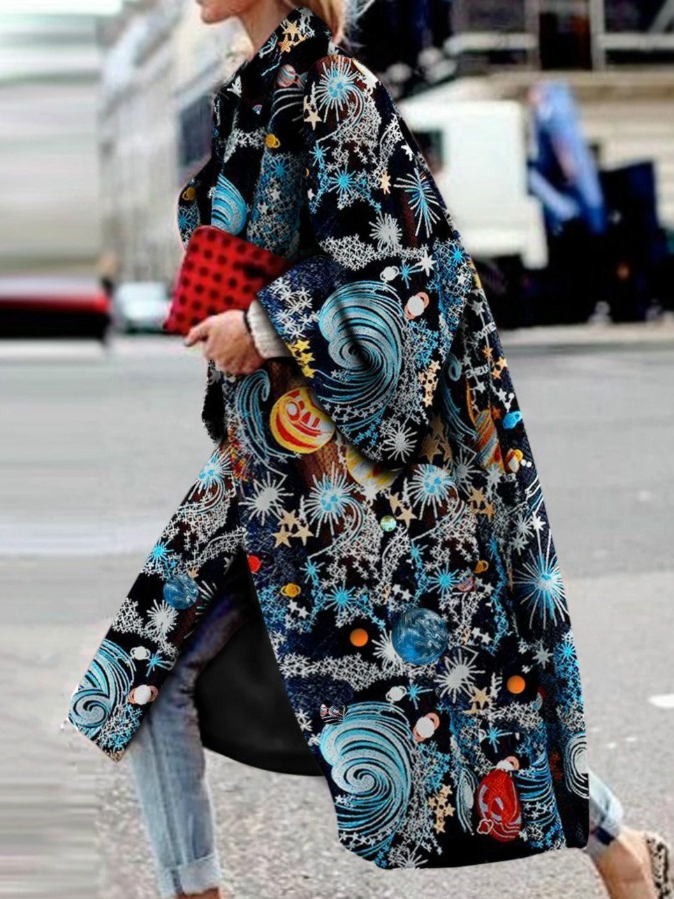 Fashion Star Print Long Sleeve Coat